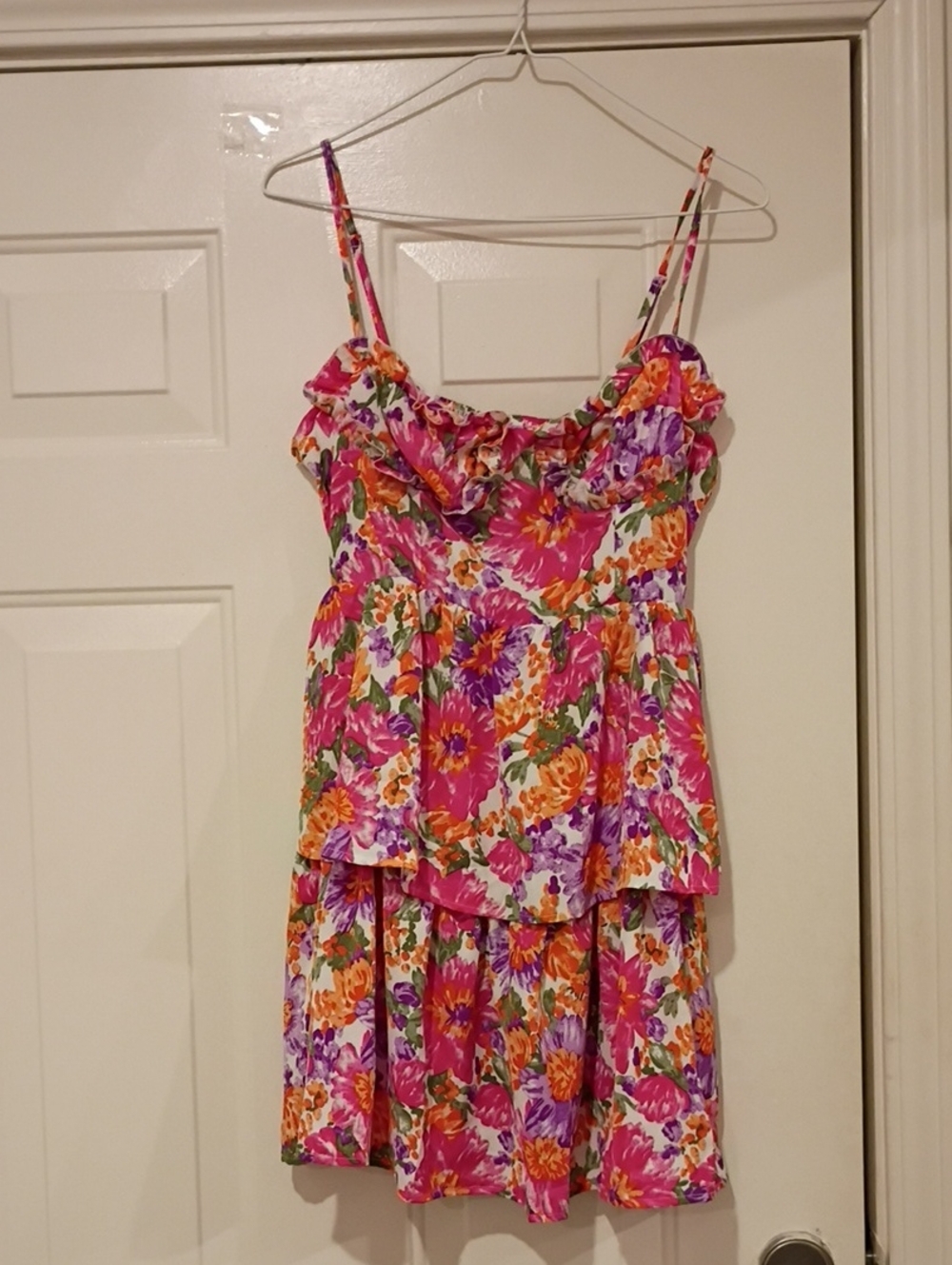 SHEIN Pink Orange Floral Tiered Sundress